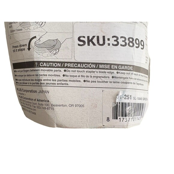 Plus Paper Clinch Staple Free Stapler Green 5 Sheet Capacity Tabs Interlock New! - Picture 8 of 9